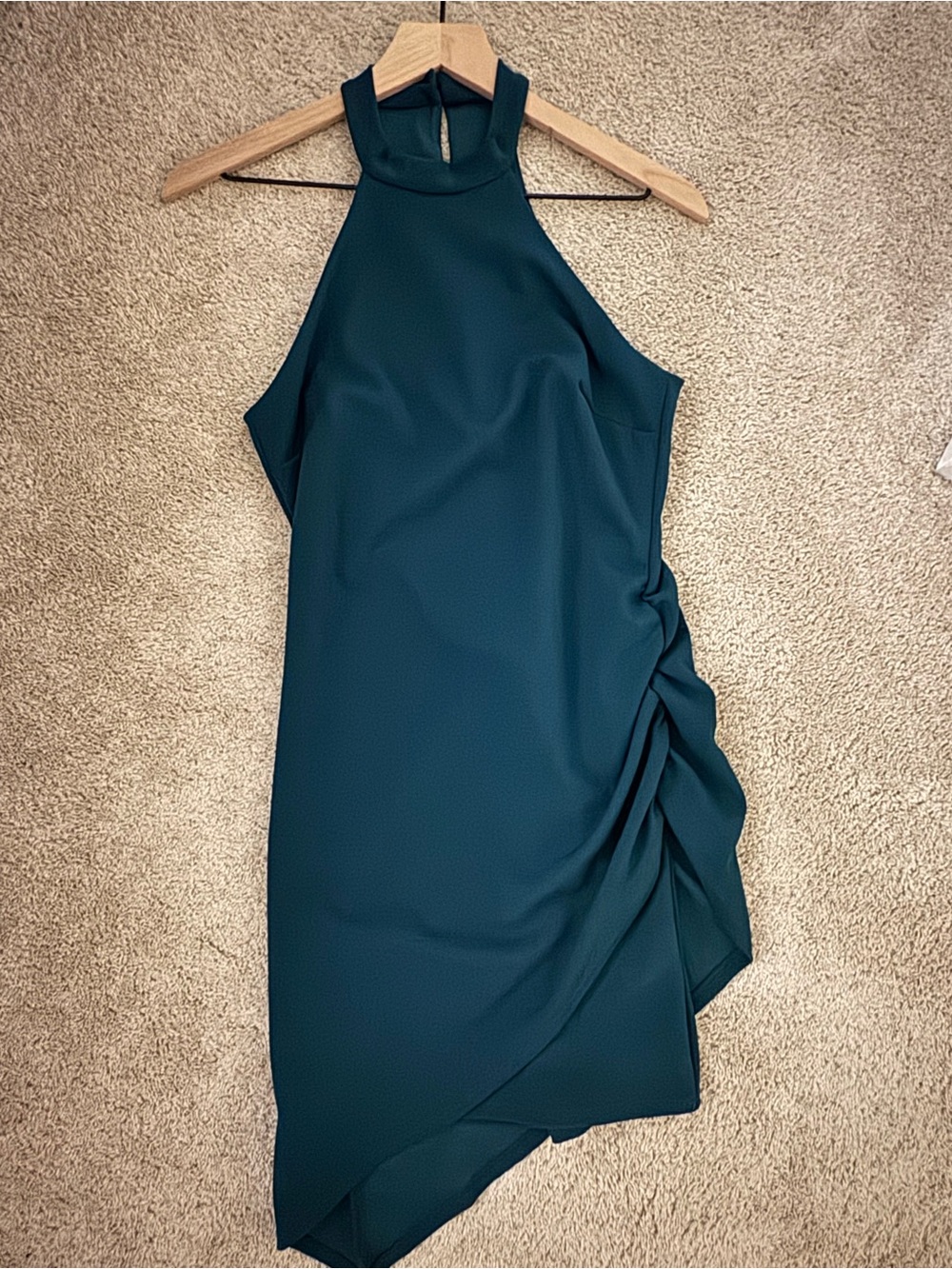 Lulu's Teal High Neck Asymmetrical Dress with Side Gather